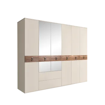Шкаф 6-ти дверный с зеркалами, с ящиками, Bogemia Wood Fa (Слоновая кость/Хром) БМШ1/61(Wo)