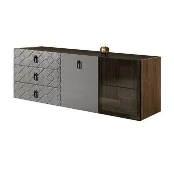 Комод 1.6м Bogemia Woodline Fly Fa (Серый) (Lakobel/Черный) БМКМ-4[5][10]