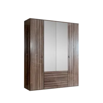 Шкаф 4-х дверный с зеркалом, с ящиками Римини (Орех империя/Серебро) РМШ1/41