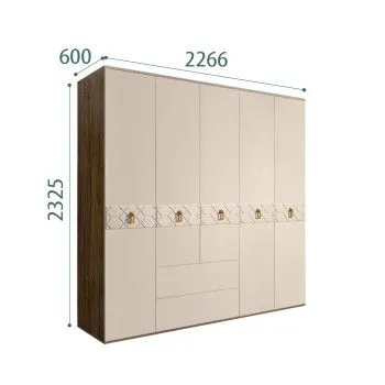 Шкаф 5-ти дверный с ящиками, Bogemia Woodline Wood Fi (Ваниль/Хром) БМШ2/51(Wo)