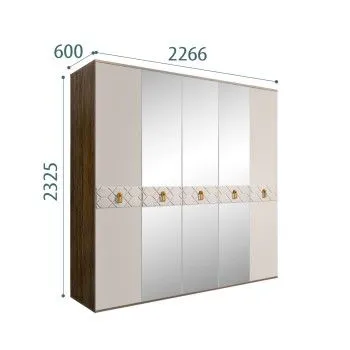 Шкаф 5-ти дв. с зеркалами Bogemia Woodline Fa (Шелк/Золото) БМШ1/5(Fa)