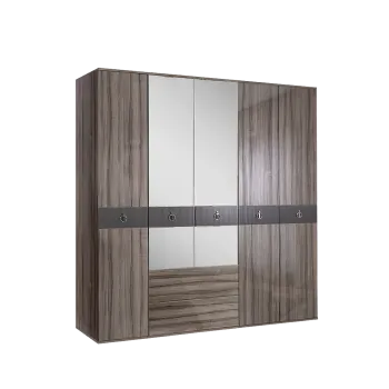 Шкаф 5-ти дверный с зеркалом, с ящиками Римини СОЛО (Орех империя/Серебро) РМШ1/51(s)
