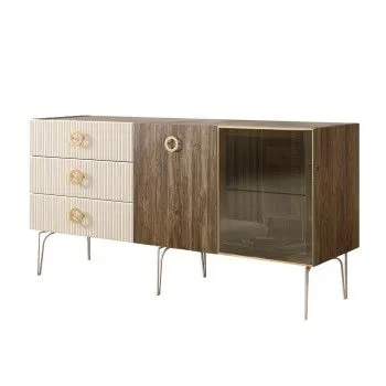 Комод для гостиной 1.6 м Bogemia Woodline Wood Fi (Слоновая кость) (Novabuk/Золото) БМКМ-4[5][10] - Выставка м. Марьина роща