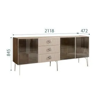 Комод 2.1м Bogemia Woodline Fi (Ваниль) (Novabuk/Хром) БМКМ-5[5]