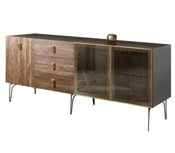 Комод 2.1м Bogemia Wood Fa (Серый) (Lakobel/Золото) БМКМ-5(Wo)[5][10]