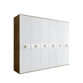 Шкаф 6-ти дв. Bogemia Woodline Fa (Белый/Золото) БМШ2/6(Fa)