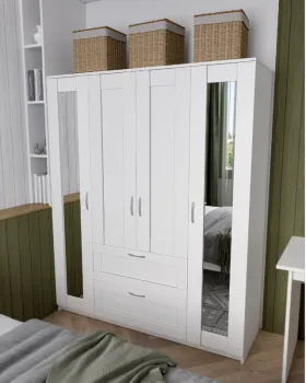 БРИМНЭС / СИРИУС Шкаф ИКЕА / IKEA комбинированный 4 двери и 2 ящика белый (с 2 зеркалами)