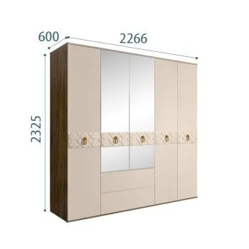 Шкаф 5-ти дверный с зеркалами, с ящиками, Bogemia Woodline Fa (Ваниль/Золото) БМШ1/51(Fa)