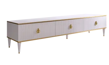 Тумба под телевизор 3 ящика Римини СОЛО (Белый/Золото) РМТ-4(s)[10]