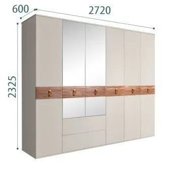 Шкаф 6-ти дверный с зеркалами, с ящиками, Bogemia Wood Fa (Шелк/Золото) БМШ1/61(Wo)
