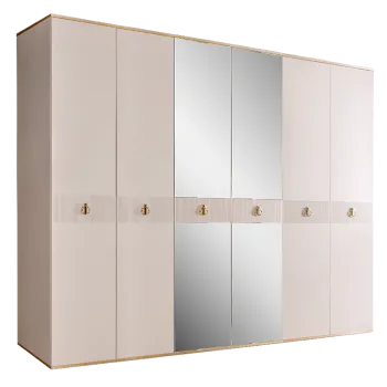 Шкаф 6-ти дверный с зеркалом Римини СОЛО (Слоновая кость/Золото) РМШ1/6(s)