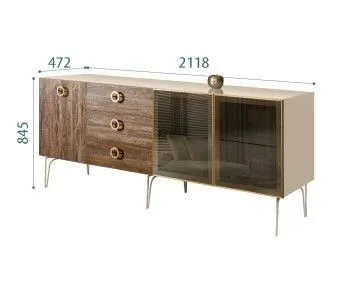 Комод 2.1м Bogemia Wood Fi (Ваниль) (Lakobel/Золото) БМКМ-5(Wo)[5][10]