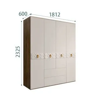 Шкаф 4-х дверный с ящиками Bogemia Woodline Fa (Шелк/Золото) БМШ2/41