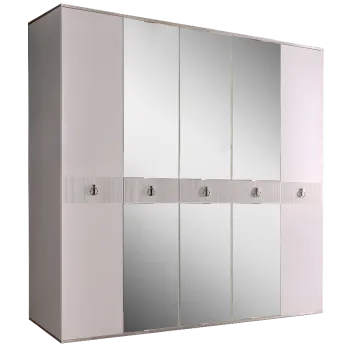 Шкаф 5-ти дверный с зеркалом Римини СОЛО (Белый/Серебро) РМШ1/5(s)