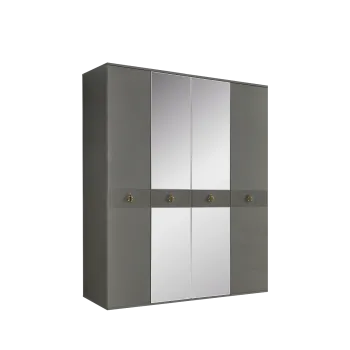 Шкаф 4-х дверный с зеркалом Римини СОЛО (Серый/Золото) РМШ1/4(s)