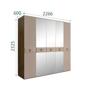 Шкаф 5-ти дв. с зеркалами Bogemia Woodline Fa (Мокка/Золото) БМШ1/5(Fa)