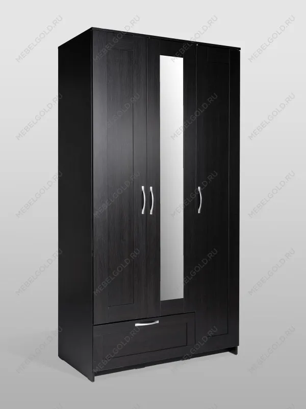 Шкаф Сириус, 3 двери и 1 ящик с зеркалом, 117х59х220 см, черно-коричневый,дуб венге | изображение 9