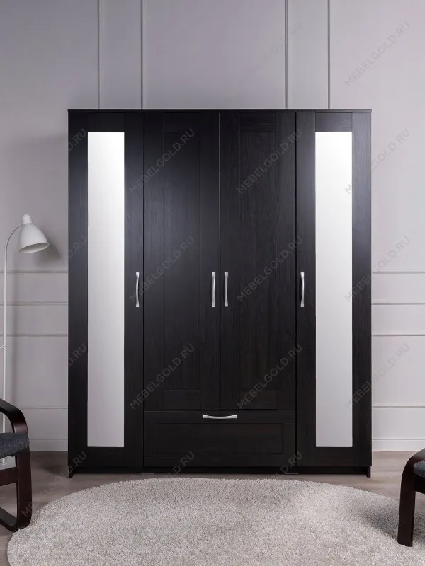 Шкаф Сириус, 4 двери и 1 ящик с зеркалами, 156х50х190 см, черно-коричневый, дуб венге | изображение 4