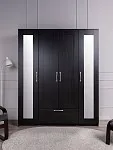 Шкаф Сириус, 4 двери и 1 ящик с зеркалами, 156х50х190 см, черно-коричневый, дуб венге | изображение 4