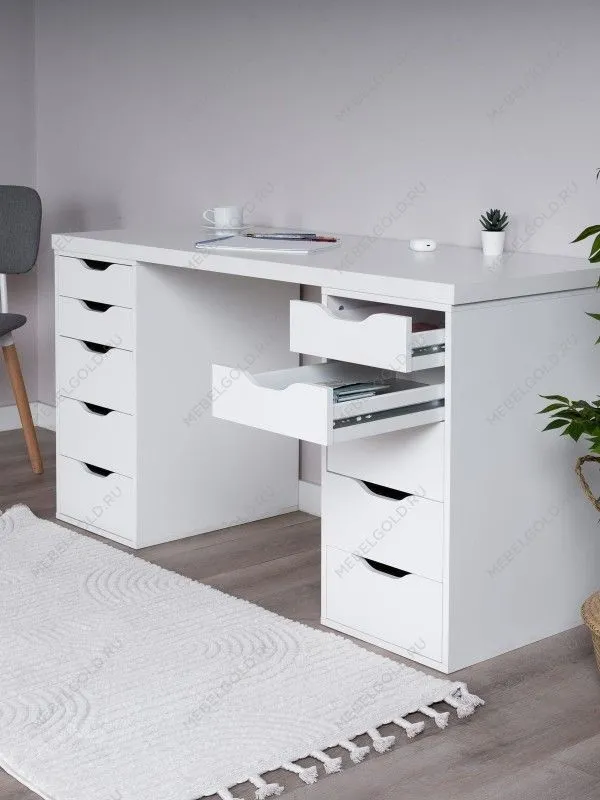 Стол письменный Ингар, 10 ящиков, 140х75х55 см, белый | изображение 3