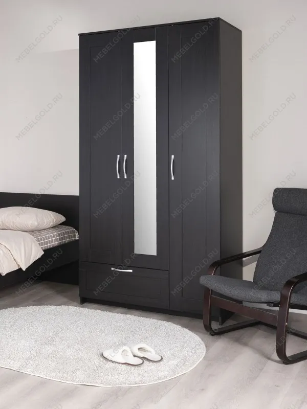 Шкаф Сириус, 3 двери и 1 ящик с зеркалом, 117х59х220 см, черно-коричневый,дуб венге | изображение 7