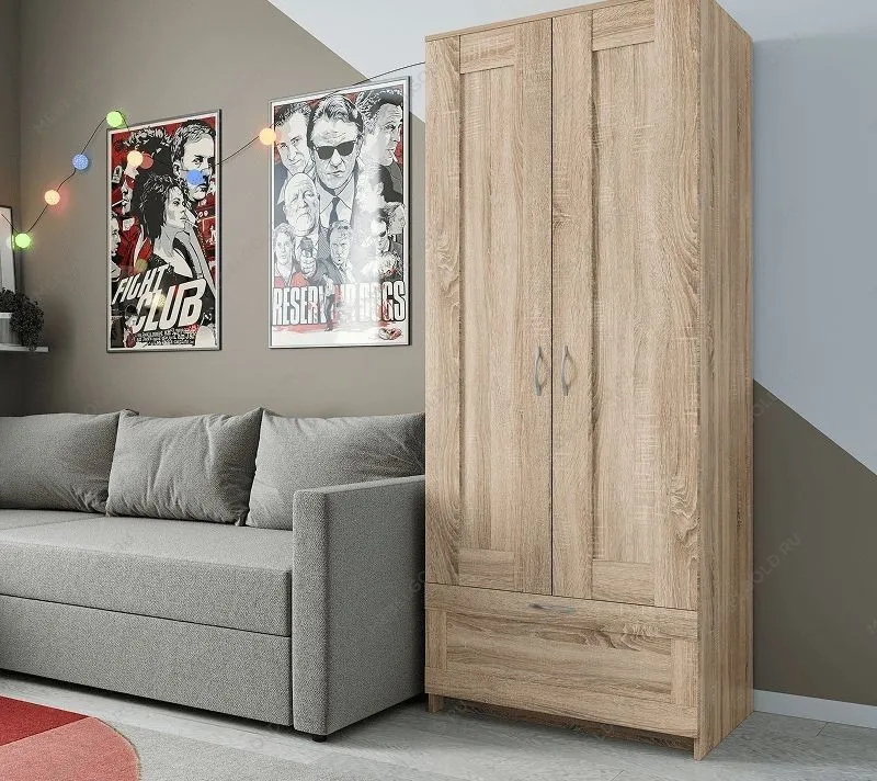 БРИМНЭС / СИРИУС Шкаф двудверный ИКЕА / IKEA с выдвижным ящиком, Дуб Сонома | изображение 5