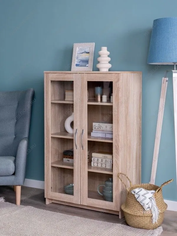 Тумба Сириус, 2 двери со стеклом, 78х41х124 см, дуб сонома | изображение 2