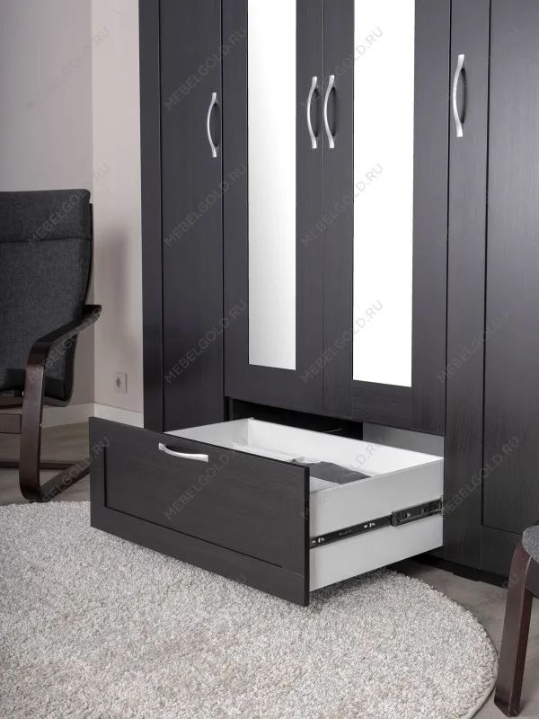 Шкаф Сириус, 4 двери и 1 ящик с зеркалом, 156х59х220 см, черно-коричневый, дуб венге | изображение 4