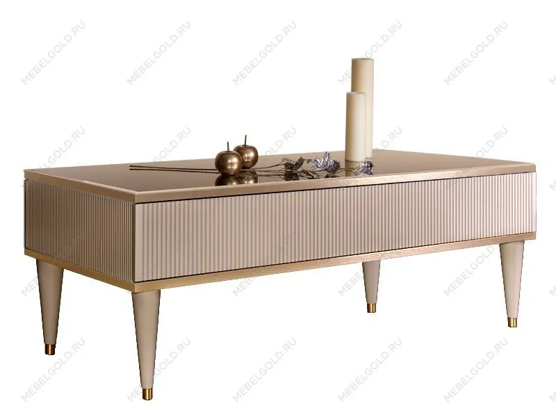 Журнальный столик с ящиком Римини СОЛО (Слоновая кость/Золото) РМСТ-2(s)