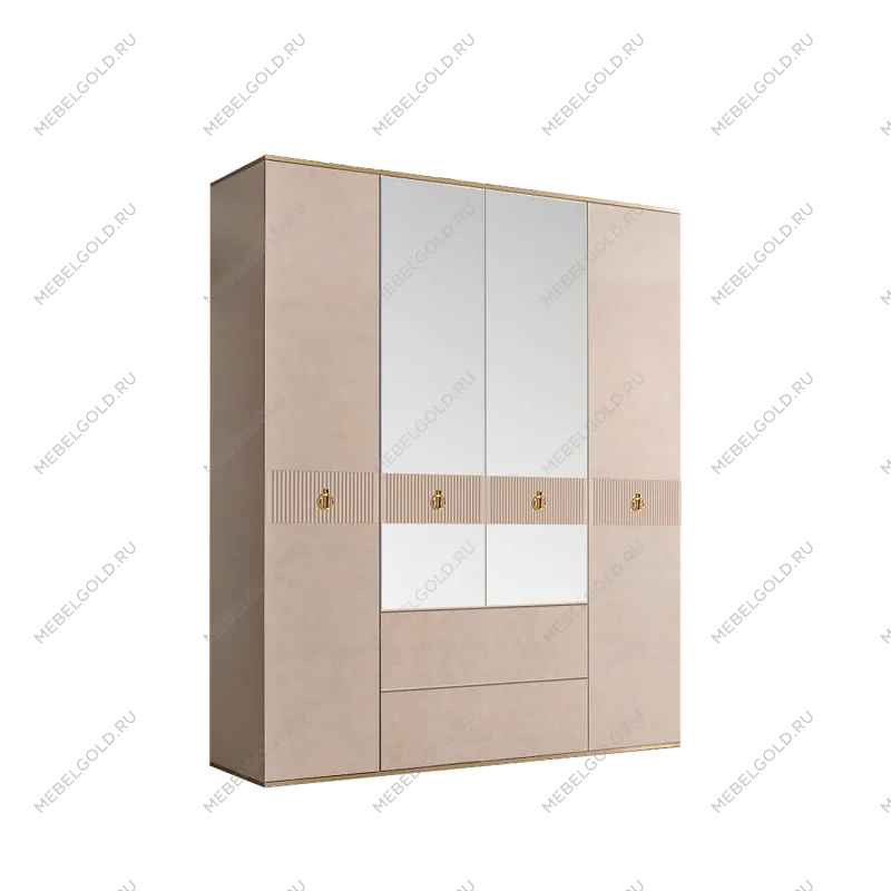Шкаф 4-х дверный с зеркалом, с ящиками Римини СОЛО (Латте/Золото) РМШ1/41(s)
