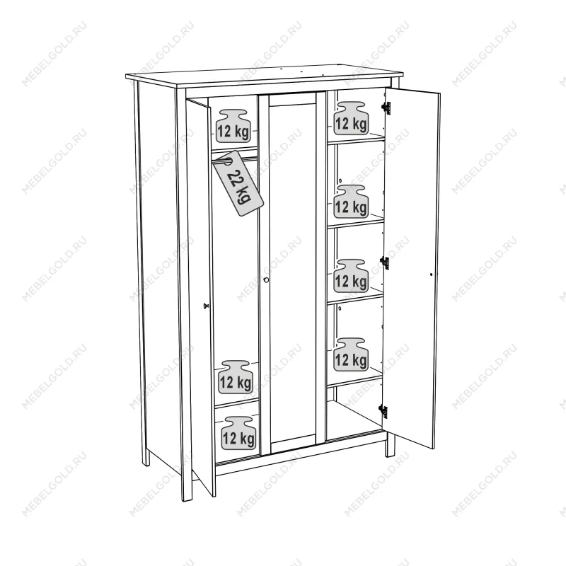 САГА шкаф 3 двери с зеркалом белый | изображение 4