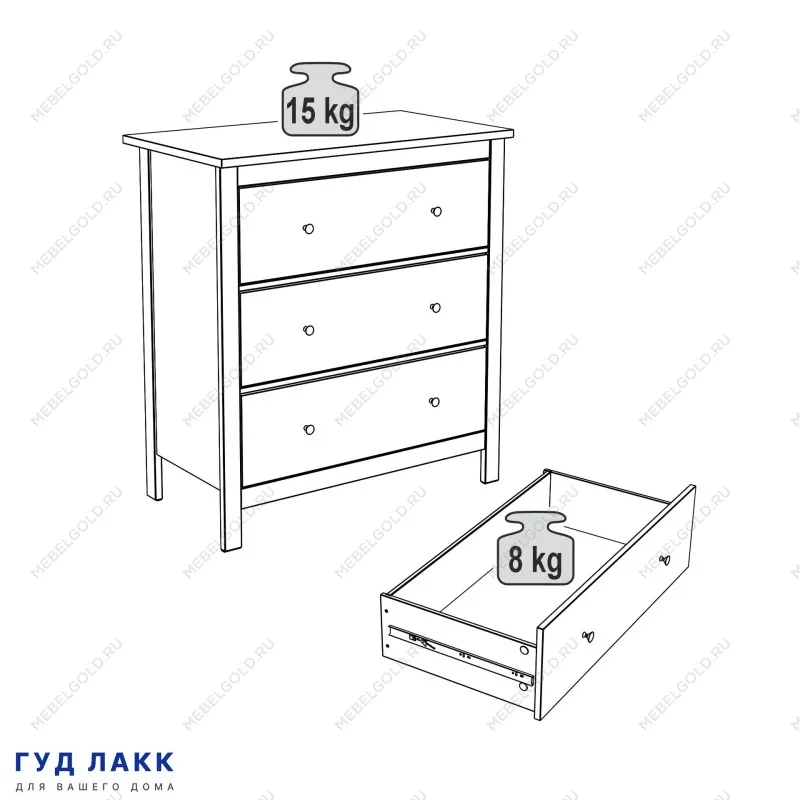 Комод Сага, 3 ящика, 92х100х51 см, серый | изображение 13