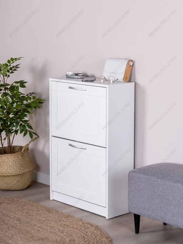 Обувница Сириус с 2 откидными ящиками, 60 х 25 х 89 см, ЛДСП, белая | изображение 1