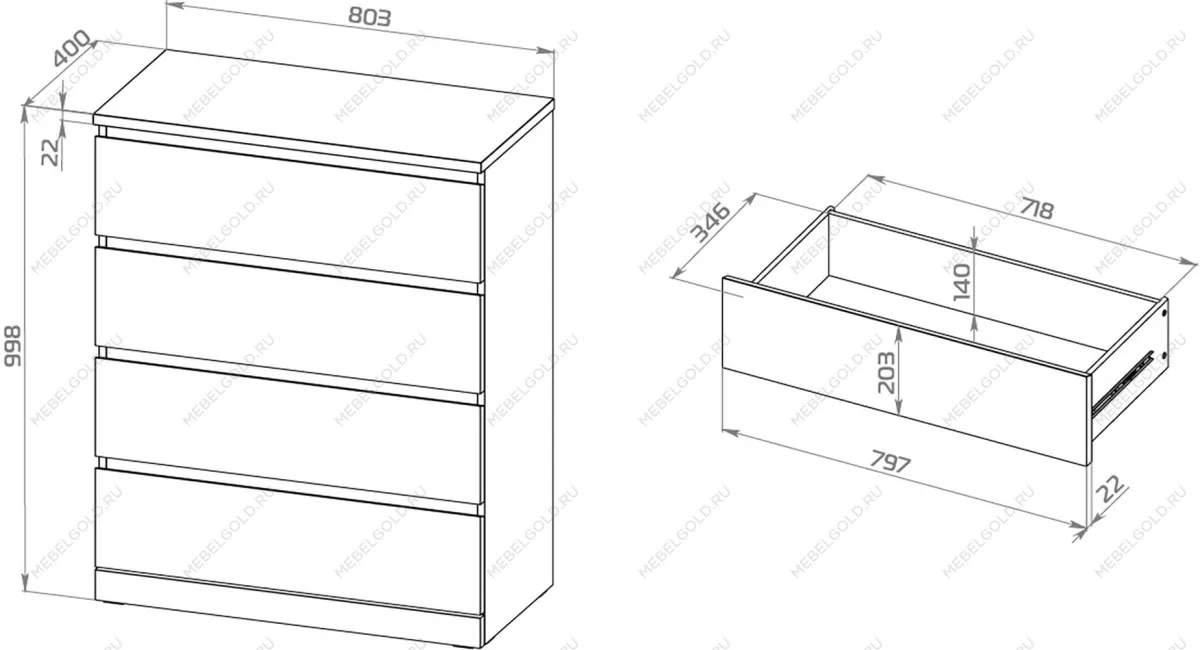 Комод Варма, 4 ящика, 80х100х40 см, эмаль белая | изображение 13