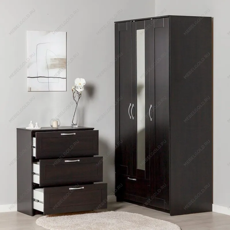 Комод Сириус, 3 ящика, 78х41х94 см, дуб венге, черно-коричневый | изображение 3