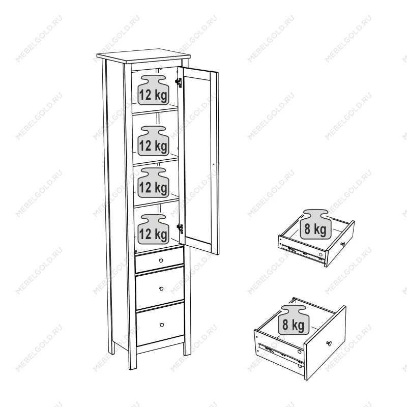 САГА шкаф с витриной 50 белый/ясень | изображение 4