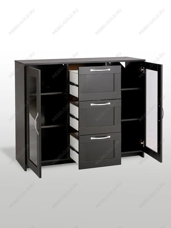 Тумба Сириус, 2 двери со стеклом и 3 ящика, 117х41х95 см, дуб венге, черно-коричневая | изображение 11