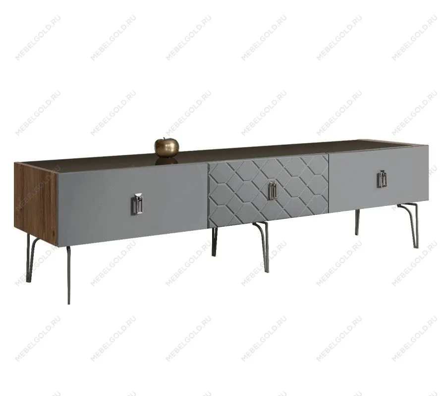 Тумба телевизионная 2.1м Bogemia Woodline Fa (Серый) (Lakobel/Хром) БМТ-2[10]