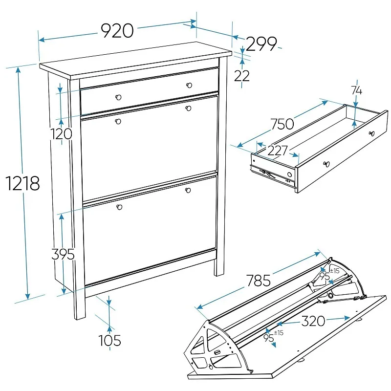 Центральный склад - Обувница Сага с 2 откидными ящиками 92х122 темно-бирюзовая-ясень | изображение 11