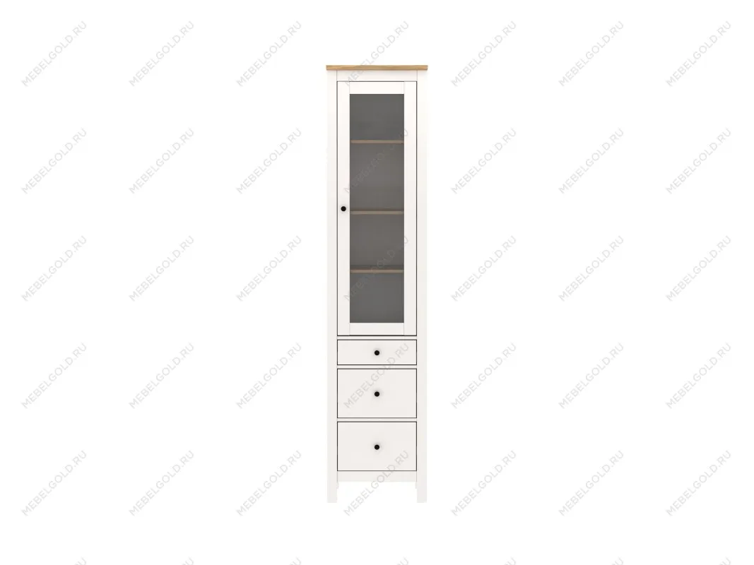 Шкаф с витриной Сага, 50х41х215 см, белый/ясень | изображение 9