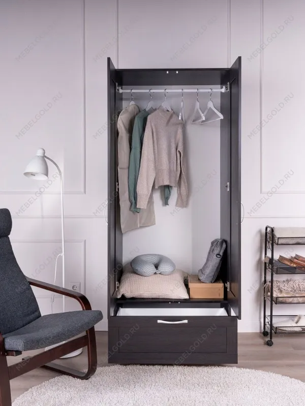 Шкаф Сириус, 2 двери и 1 ящик, 78х50х190 см, черный, дуб венге | изображение 2