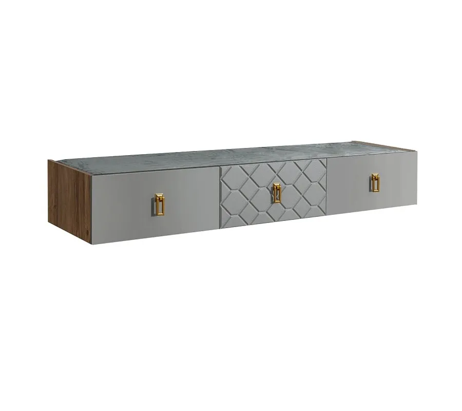 Тумба телевизионная 1.6м Bogemia Woodline Fly Fa (Серый) (Novabuk/Золото) БМТ-1[10]