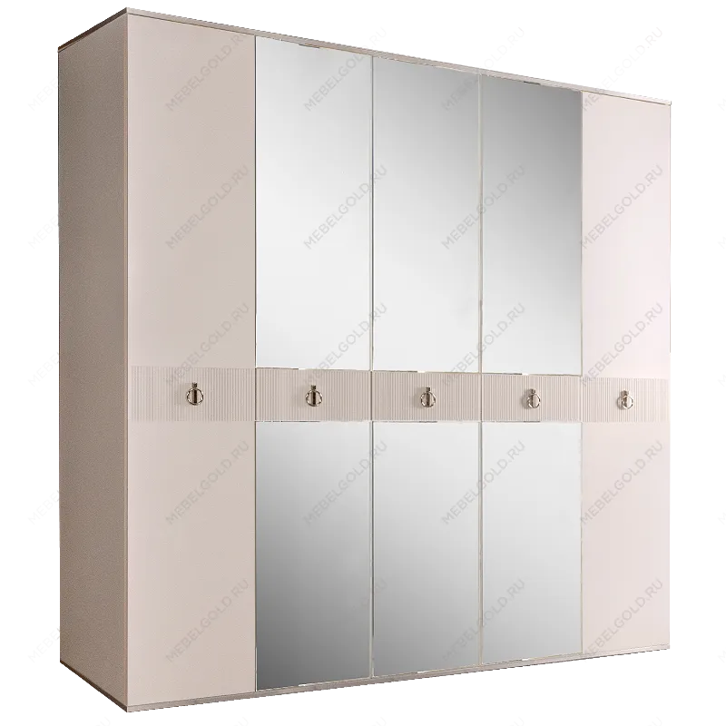 Шкаф 5-ти дверный с зеркалом Римини СОЛО (Слоновая кость/Серебро) РМШ1/5(s)