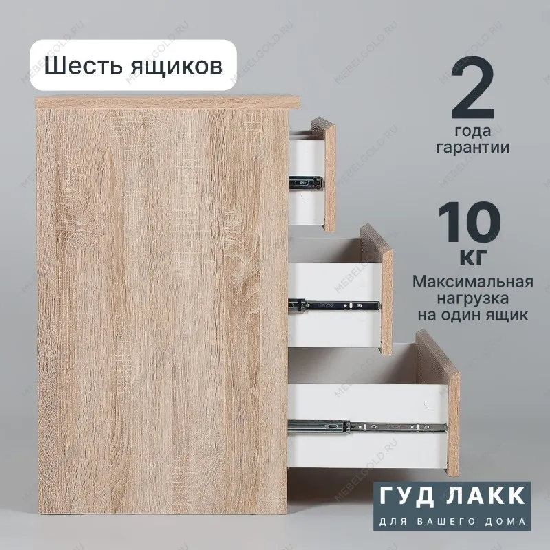 Комод Мальта, 6 ящиков, горизонтальный, с доводчиками, 160х48х76 см, дуб сонома | изображение 7