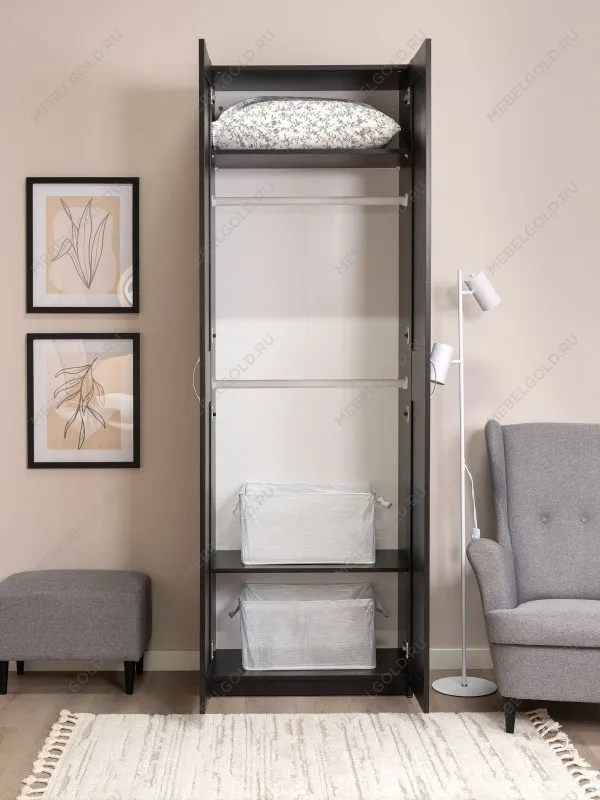 Шкаф Макс, 2 двери, 75х61х233 см, черно-коричневый, дуб венге | изображение 1