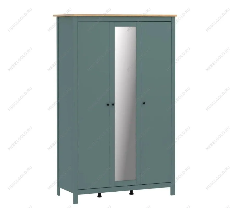 САГА шкаф 3 двери с зеркалом темно-бирюзовый/ясень | изображение 3