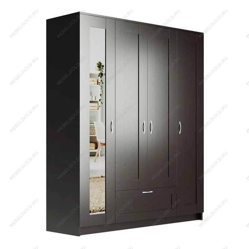 БРИМНЭС / СИРИУС Шкаф ИКЕА / IKEA комбинированный 4 двери и 1 ящик Дуб Венге (с 1 зеркалом) | изображение 1