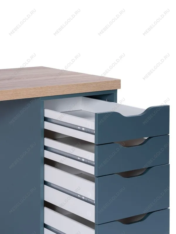 Стол письменный Ингар, 10 ящиков, 140х75х55 см, серо-бирюзовый, столешница дуб беленый | изображение 14