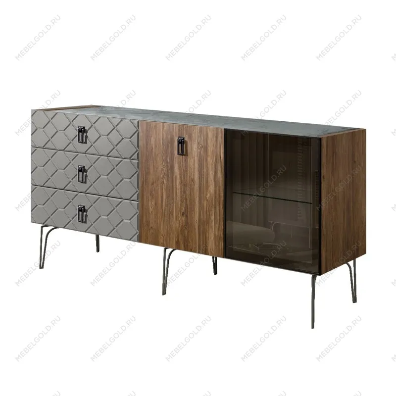 Комод 1.6м Bogemia Woodline Wood Fa (Серый) (Novabuk/Черный) БМКМ-4[5][10]