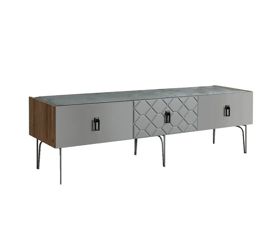 Тумба телевизионная 1.6м Bogemia Woodline Fa (Серый) (Novabuk/Черный) БМТ-1[10]